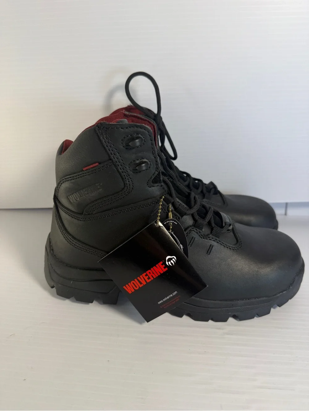 Wolverine Black Lace-Up Work Boots with Rugged Sole